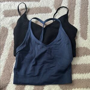 Women's Black and Blue Ribbed Bralette Set